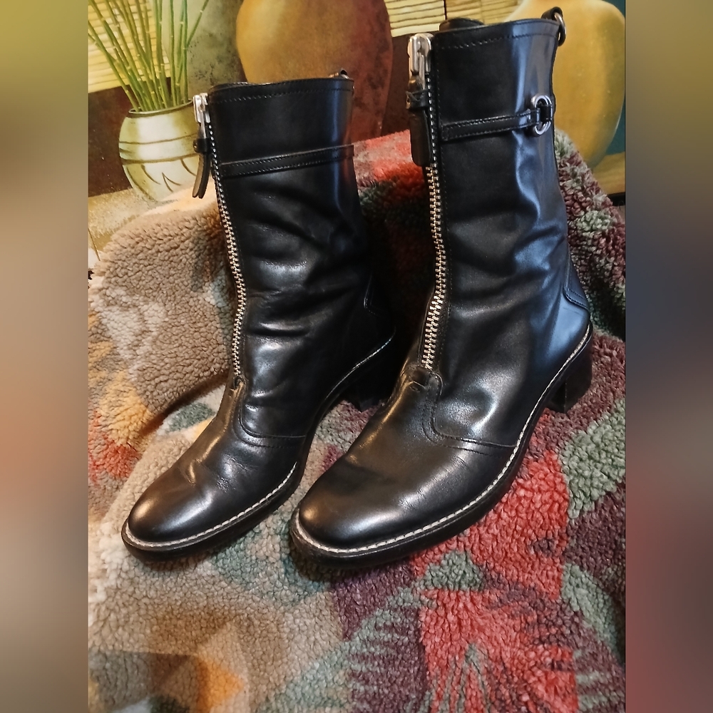 Cole Haan Black Leather Mid-Calf Zip Women's Boots